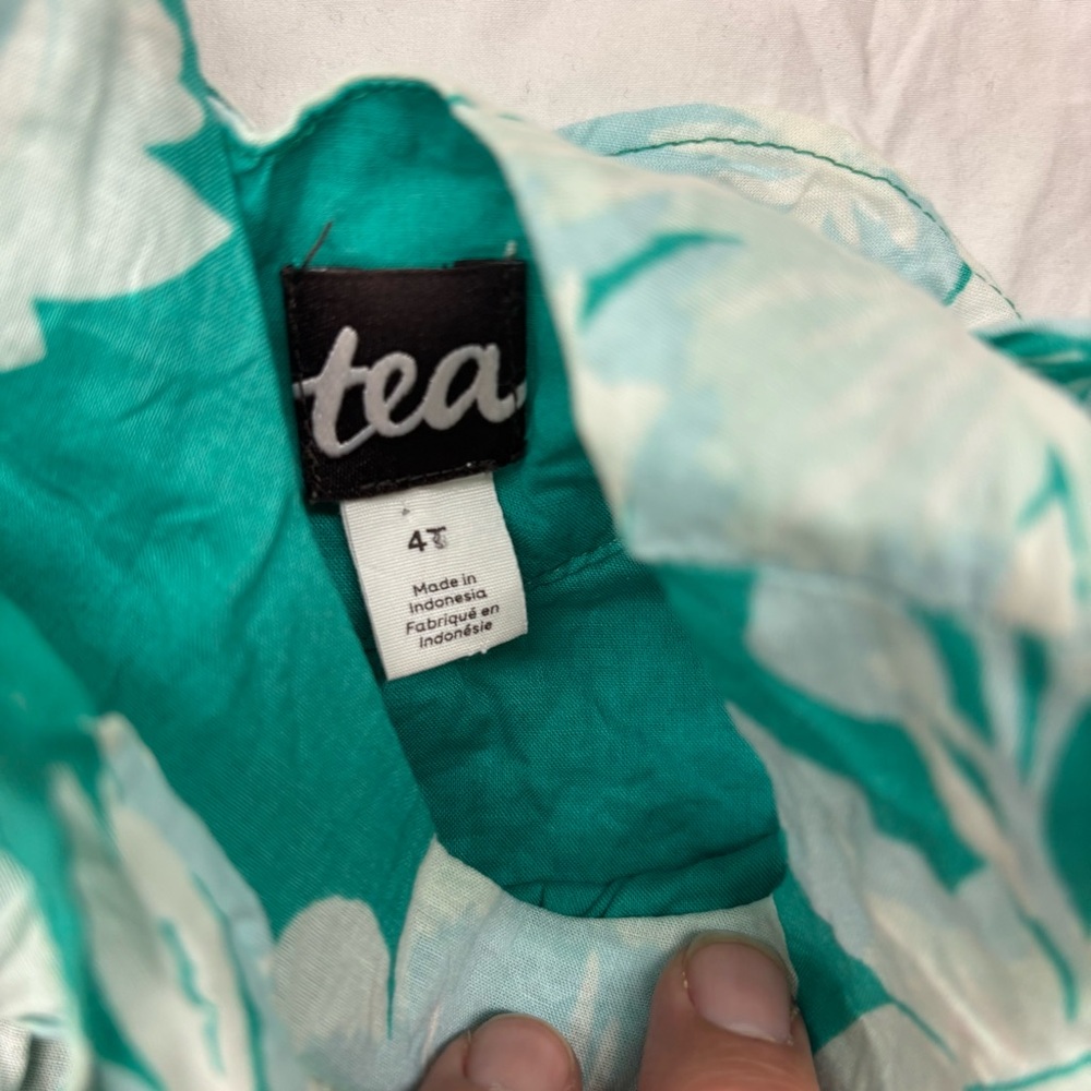 Tea Collection Green Floral Botanical Outfit Ruffle Top Bloomer Shorts Size 4T - Picture 3 of 5